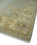 6x8 Hand Knotted Silver and Beige Antique Style Traditional Oushak Wool Rug