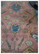 6x8 Pink, Blue and Beige Hand Knotted Heriz Serapi Floral Area Rug | TRDPC40