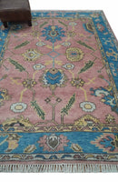 6x8 Pink, Blue and Beige Hand Knotted Heriz Serapi Floral Area Rug | TRDPC40