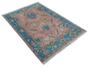6x8 Pink, Blue and Beige Hand Knotted Heriz Serapi Floral Area Rug | TRDPC40