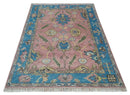6x8 Pink, Blue and Beige Hand Knotted Heriz Serapi Floral Area Rug | TRDPC40