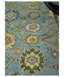 Hand Knotted Blue and Rust Traditional Oushak Area Rug