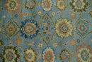 Hand Knotted Blue and Rust Traditional Oushak Area Rug