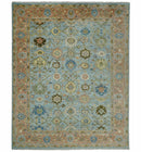 Hand Knotted Blue and Rust Traditional Oushak Area Rug