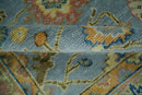 Hand Knotted Blue and Rust Traditional Oushak Area Rug