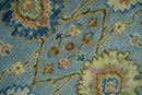 Hand Knotted Blue and Rust Traditional Oushak Area Rug