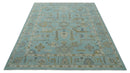 Custom Made Blue, Brown and Ivory Hand knotted Traditional Oushak Wool Rug
