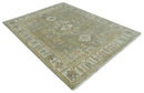 Antique Look Hand Knotted Medallion Olive and Ivory Vintage Style Wool Rug