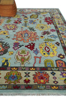 Custom Made Hand Knotted Modern Oushak Blue and Beige Wool Area Rug