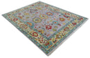 Pink and Beige Vibrant Colorful Hand knotted Traditional Oushak  Area Rug