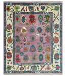 Custom Made Purple and Ivory Vibrant Colorful Hand knotted Oushak wool Rug