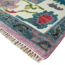 Custom Made Purple and Ivory Vibrant Colorful Hand knotted Oushak wool Rug