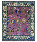 Purple And Ivory Hand knotted Modern Oushak Wool Area Rug