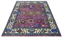 Purple And Ivory Hand knotted Modern Oushak Wool Area Rug