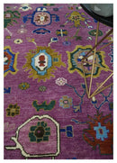 Purple And Ivory Hand knotted Modern Oushak Wool Area Rug