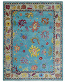 Traditional Blue and Beige Hand knotted Oushak Custom Made Wool Area Rug