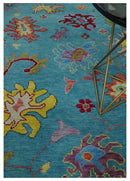 Traditional Blue and Beige Hand knotted Oushak Custom Made Wool Area Rug