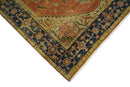 Rust And Blue Traditional Heriz Hand knotted Wool Area Rug