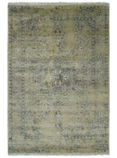 6x9 Fine Hand Knotted Beige and Black Traditional Vintage Persian Style Antique Wool Rug