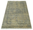 6x9 Fine Hand Knotted Beige and Black Traditional Vintage Persian Style Antique Wool Rug