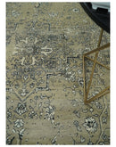 6x9 Fine Hand Knotted Beige and Black Traditional Vintage Persian Style Antique Wool Rug