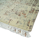 6x9 Fine Hand Knotted Beige and Rust Vintage Persian Style Antique Wool and Silk Rug