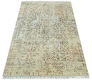 6x9 Fine Hand Knotted Beige and Rust Vintage Persian Style Antique Wool and Silk Rug