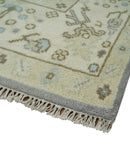 6x9 Hand Knotted Antique Silver, Beige and Brown Traditional Persian Vintage Oushak Wool Rug | TRDCP808