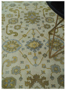 6x9 Hand Knotted Ivory, Gray and Mustard Traditional Oriental Oushak wool rug
