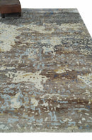 6x9 Ivory, Charcoal and Silver Modern Abstract Hand Knotted Wool Area Rug