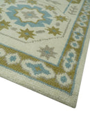 6x9 Ivory, Olive and Teal Hand Knotted Traditional Medallion Mamluk Design wool Area Rug