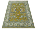 6x9 Mustard, Ivory and Gray Hand Knotted Traditional Oriental Oushak wool area rug