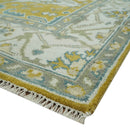 6x9 Mustard, Ivory and Gray Hand Knotted Traditional Oriental Oushak wool area rug