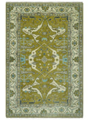 6x9 Olive and Ivory Hand Knotted Traditional Oriental Oushak wool area rug