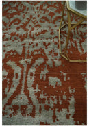 6x9 Rust, Silver and Gray Traditional ikat design Hand loom wool and Viscose Area Rug