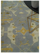 6x9 Taupe, Beige and Mustard Hand Knotted Traditional Oriental Oushak wool area rug