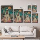 Halloween Skeleton Bride in Cemetery, Framed Canvas Print, Wall Art, Living Room Decor, Spooky, Skeleton Art, Original Painting, Home Decor