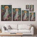 Halloween Ghost in Haunted Forest Framed Canvas Print, Spooky Decor, Living Room Art, Creepy Halloween Wall Art, Home Decoration