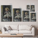 Halloween Girl Eating Macaron Framed Canvas Print, Whimsical Spooky Decor, Living Room Art, Fun Halloween Wall Art, Home Decoration