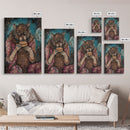 Halloween Werewolf Enjoying Hotdog, Framed Canvas Print, Wall Art, Home Decor, Spooky Artwork, Fantasy Decor, Halloween Decor, Holiday Gift
