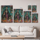 Halloween Frightening Werewolf with Burger Framed Canvas Print, Wall Art, Living Room Decor, Kitchen Art, Unique Halloween Gift Spooky Decor