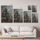 Skeletal Soldier in Battle - Haunting War Scene Gothic Art Framed Canvas Print, Spooky Halloween Decor