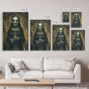 Creepy Nun Canvas Print - Halloween Art, Scary Art, Spooky Home Decor, Creepy Portrait, Gothic Wall Art, Halloween Decor Framed Canvas Print