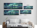 Northern Lights, Aurora Borealis, Framed Canvas Print, Beautiful Alaskan Winter Landscape Painting, Moody Art, Unique Wall Art