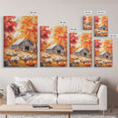 The Sheep Farm In Fall Framed Canvas Print, Farmhouse Decor, Boho Painting Wall Art