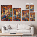 Colorful Mediterranean Courtyard Framed Canvas Print Spanish Tile Art Best Gift Idea Home Decor Above Sofa Wall Art Bright Seasonal Decor