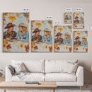 Cowboy and Cowgirl Fall Scene Framed Canvas Print - 2024 Rustic Autumn Love Country Art Gift Idea Fall Wall Decor