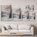 Canvas Print of Snowy Mountain Trees Red Leaves, Winter Wonderland Wall Art, Best Gift Idea, Moody Landscape, Rustic Christmas Decor