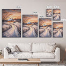 Snowy Path Leading To House Framed Canvas Print Wall Art Christmas Decor, Winter Holiday Art Gift, Cozy Christmas Wall Art