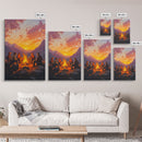 Red Barn at Fall Sunset Framed Canvas Print, Warm Autumn Landscape with Cows in Pasture, Perfect Wall Art for Country and Farmhouse Homes